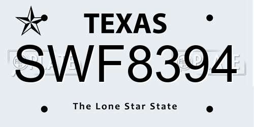 SWF8394 Texas License Plate