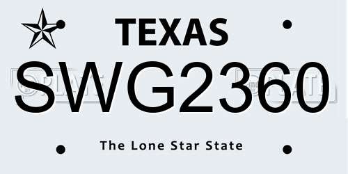 SWG2360 Texas License Plate