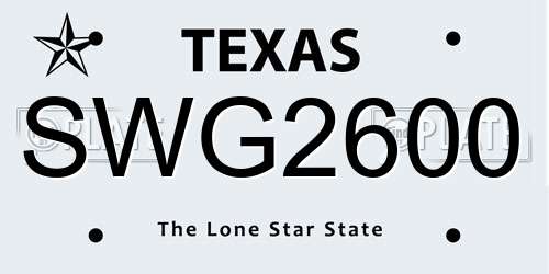 SWG2600 Texas License Plate