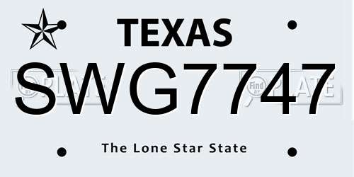 SWG7747 Texas License Plate