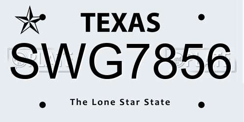 SWG7856 Texas License Plate