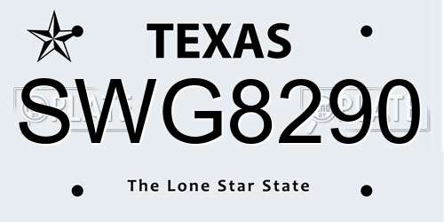 SWG8290 Texas License Plate