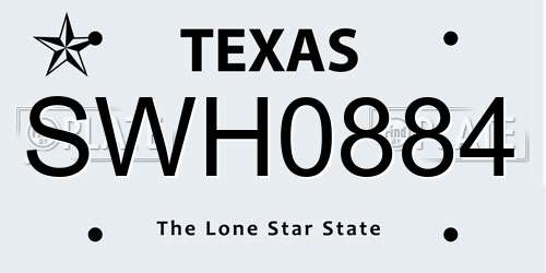 SWH0884 Texas License Plate