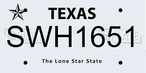 SWH1651 Texas License Plate