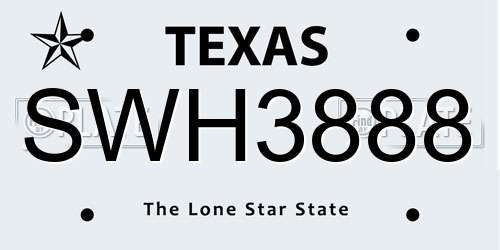 SWH3888 Texas License Plate