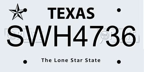 SWH4736 Texas License Plate