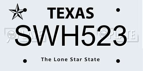 SWH523 Texas License Plate