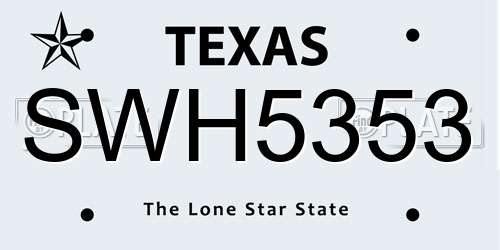 SWH5353 Texas License Plate
