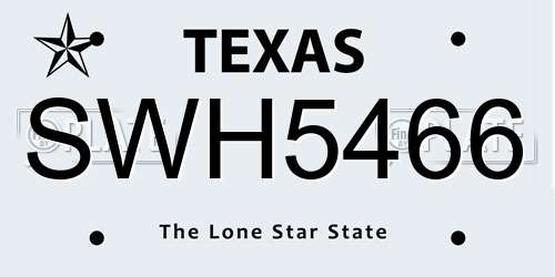 SWH5466 Texas License Plate