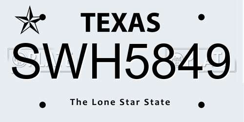 SWH5849 Texas License Plate