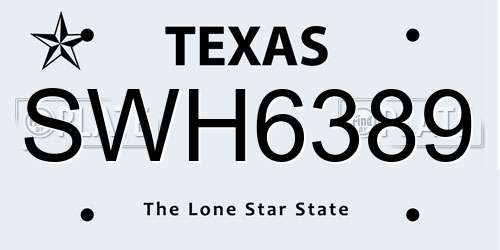 SWH6389 Texas License Plate