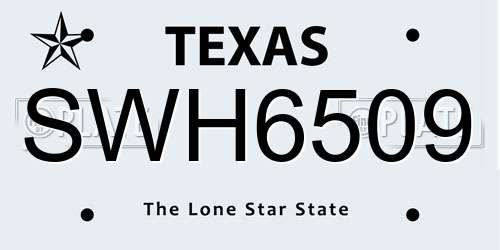 SWH6509 Texas License Plate