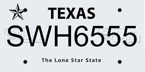 SWH6555 Texas License Plate