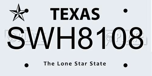SWH8108 Texas License Plate