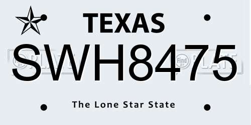 SWH8475 Texas License Plate