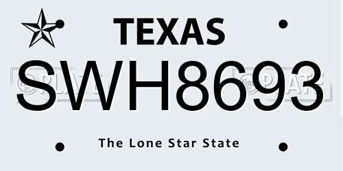 SWH8693 Texas License Plate