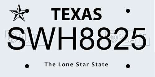 SWH8825 Texas License Plate