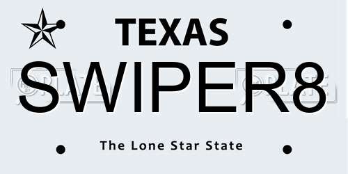 SWIPER8 Texas License Plate