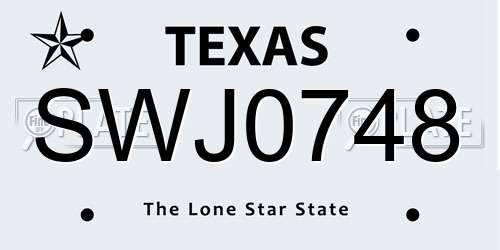 SWJ0748 Texas License Plate
