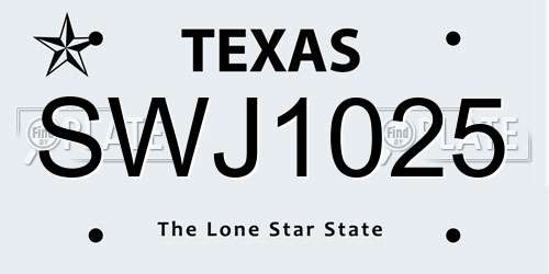 SWJ1025 Texas License Plate