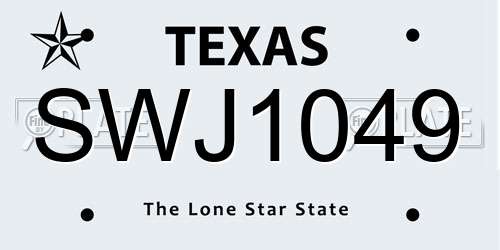 SWJ1049 Texas License Plate