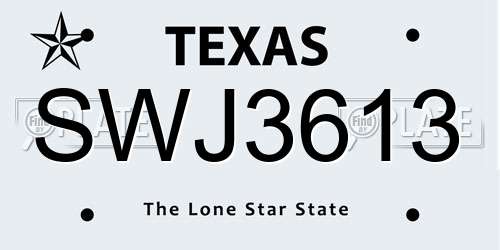 SWJ3613 Texas License Plate