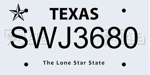 SWJ3680 Texas License Plate