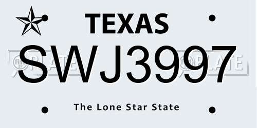 SWJ3997 Texas License Plate
