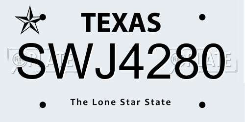 SWJ4280 Texas License Plate