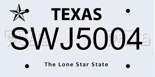 SWJ5004 Texas License Plate