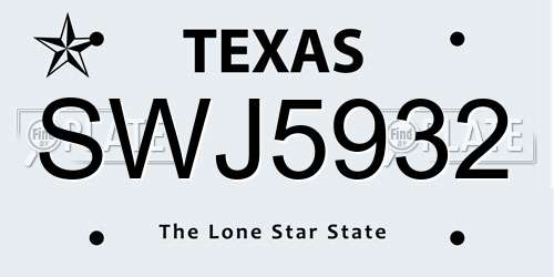 SWJ5932 Texas License Plate