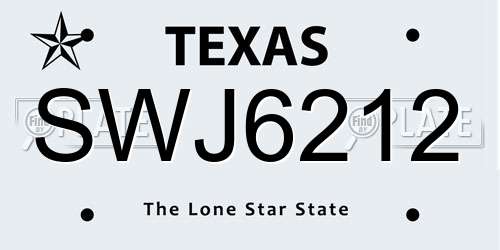 SWJ6212 Texas License Plate