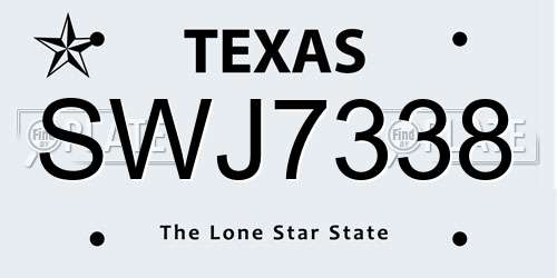 SWJ7338 Texas License Plate