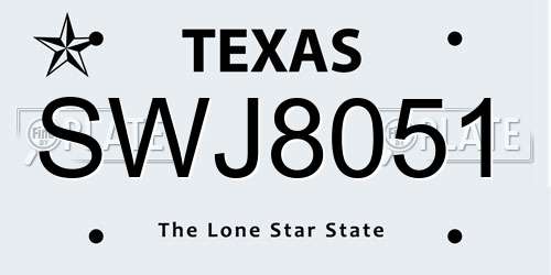 SWJ8051 Texas License Plate