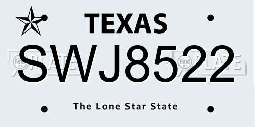 SWJ8522 Texas License Plate