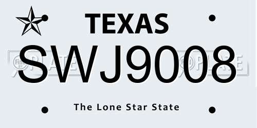 SWJ9008 Texas License Plate