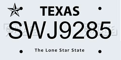 SWJ9285 Texas License Plate