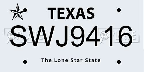 SWJ9416 Texas License Plate