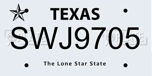 SWJ9705 Texas License Plate