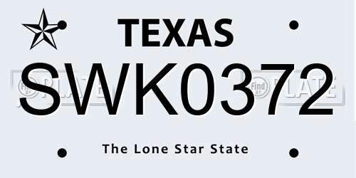 SWK0372 Texas License Plate