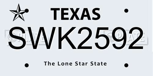 SWK2592 Texas License Plate