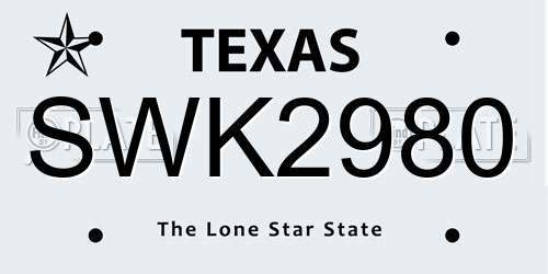 SWK2980 Texas License Plate