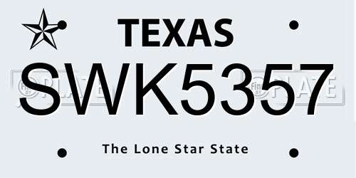 SWK5357 Texas License Plate