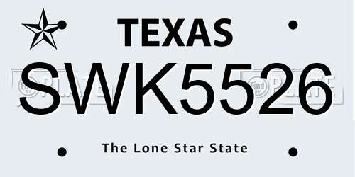 SWK5526 Texas License Plate