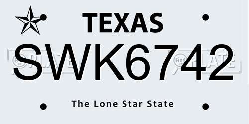 SWK6742 Texas License Plate