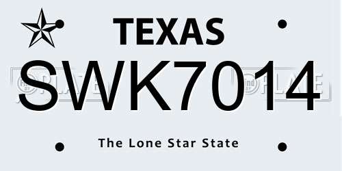 SWK7014 Texas License Plate