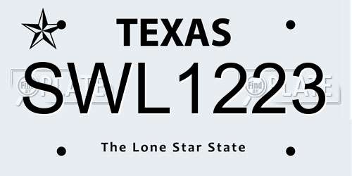 SWL1223 Texas License Plate