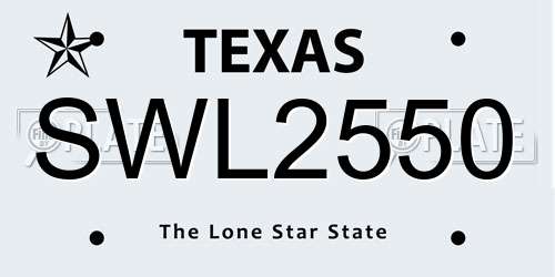 SWL2550 Texas License Plate