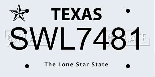 SWL7481 Texas License Plate