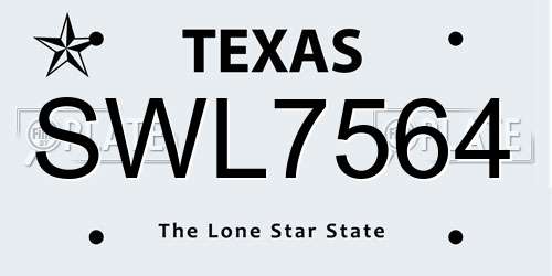 SWL7564 Texas License Plate